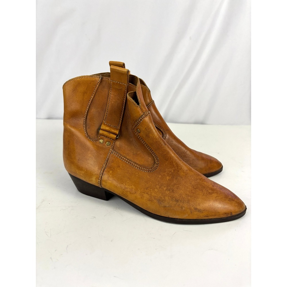 Vintage Tan Leather Mod‎ Beatle Ankle Boots Women's 7.5 Pointed Toe
